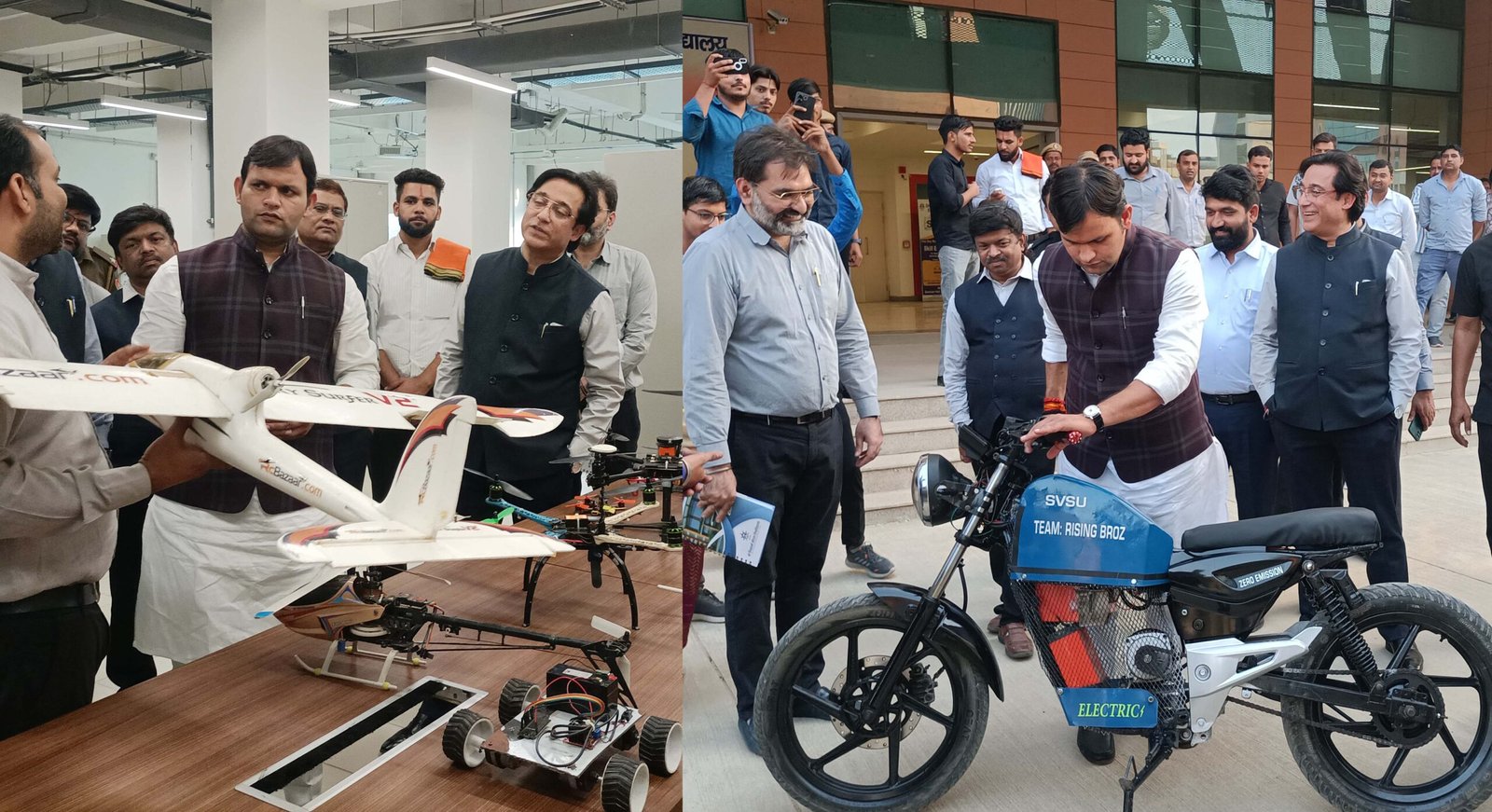 राज्य मंत्री गौरव गौतम ने विश्वविद्यालय में विश्वस्तरीय लैब का किया अवलोकन, स्क्रैप से बनी ई-व्हीकल और ई-बाइक पर की सवारी