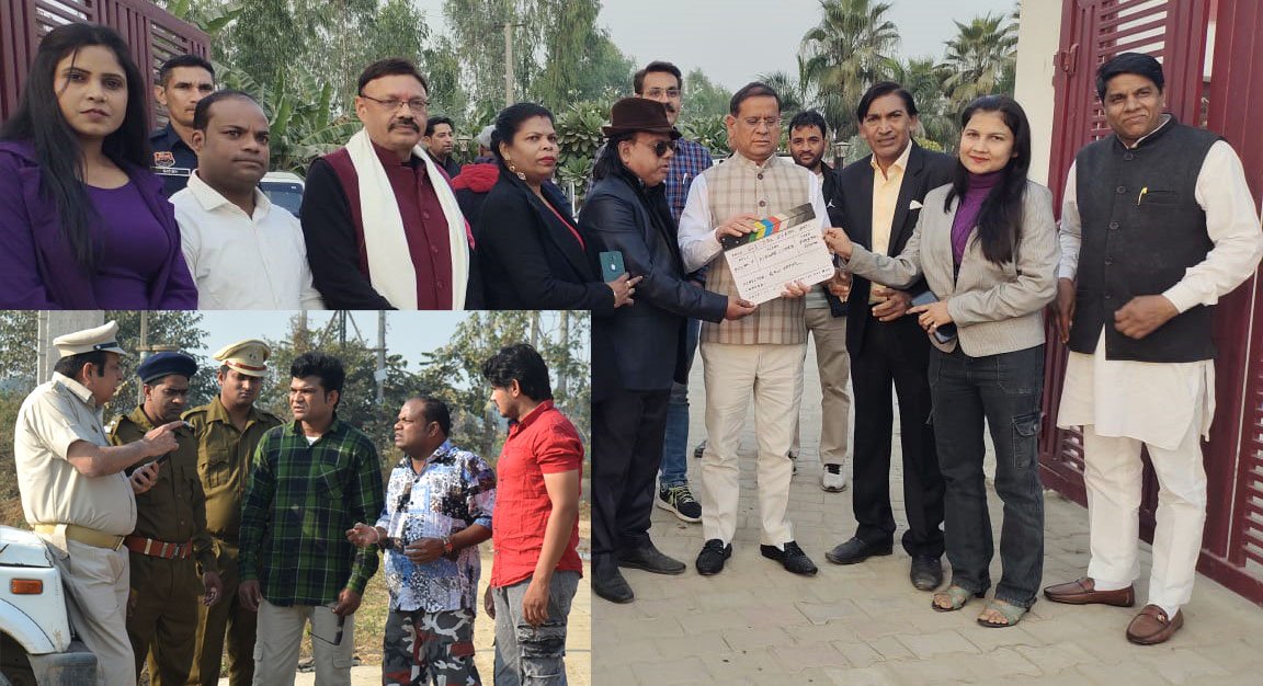 ग्लोबल फ्रेम आर्ट के बैनर तले बन रही भोजपुरी फिल्म “नवाब साहब” की शूटिंग के मुहूर्त अवसर पर राज्य मंत्री राजेश नागर क्लैप किया