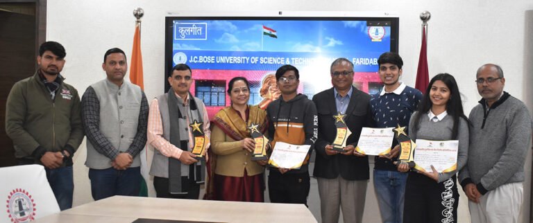 डॉक्यूमेंट्री में द्वितीय एवं रील निर्माण में अव्वल रहे जे.सी.बोस विश्वविद्यालय के मीडिया विद्यार्थी,दो सांत्वना पुरस्कार भी जीते