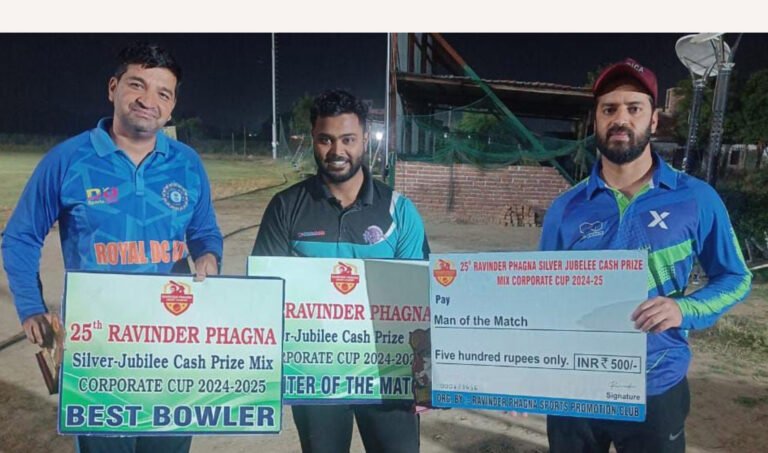 रॉयल डीसी ने ब्रांड कैटल को 127 रन से हराया, मैन ऑफ द मैच  वंश ठाकुर को घोषित 