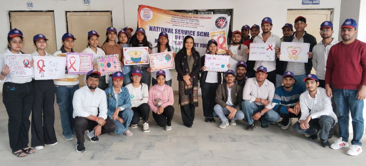 विश्व एड्स दिवस के उपलक्ष्य में अग्रवाल कॉलेज बल्लभगढ़ (विंग–II) में जागरूकता कार्यक्रम का आयोजन  किया गया