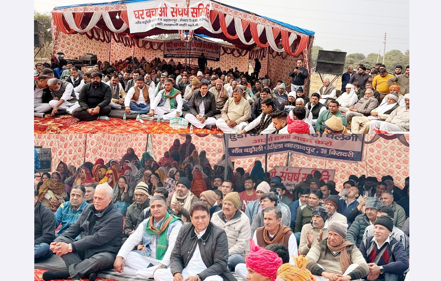 पूर्व विधायक ललित नागर ने गांव बड़ौली में चल रहे धरने पर पहुंचकर ग्रामीणों को दिया समर्थन