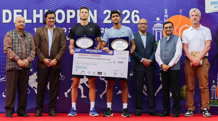 Top seeds Siddhant Banthia and Alexander Donski save match point to win the 2026 Delhi Open doubles title